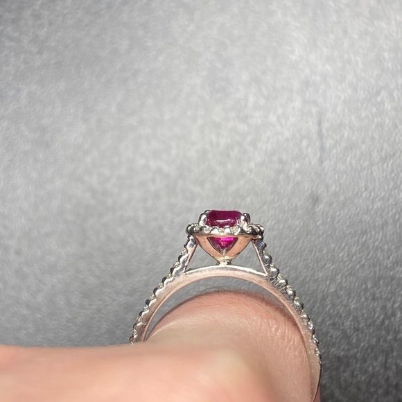 Diamond halo for round ruby 14k white gold pavé setting size 7 - Picture 2 of 7